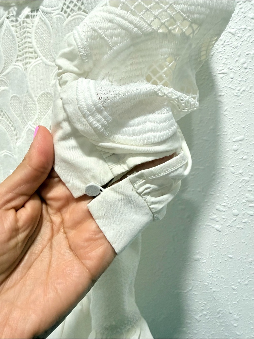 Express Cream Lace Peplum Puff-Sleeve Blouse L - Picture 6 of 13